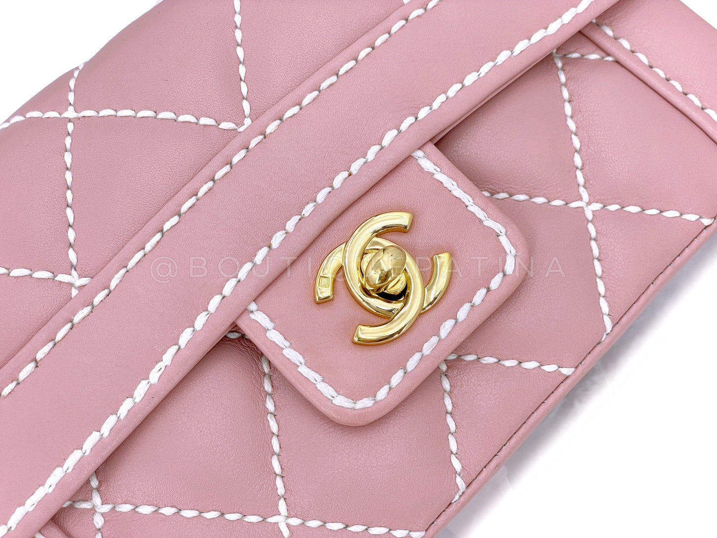 Rare 2005 Vintage Chanel Mauve Pink Wild Stitch Surpique Baby Mini Kelly Flap Bag 24k GHW