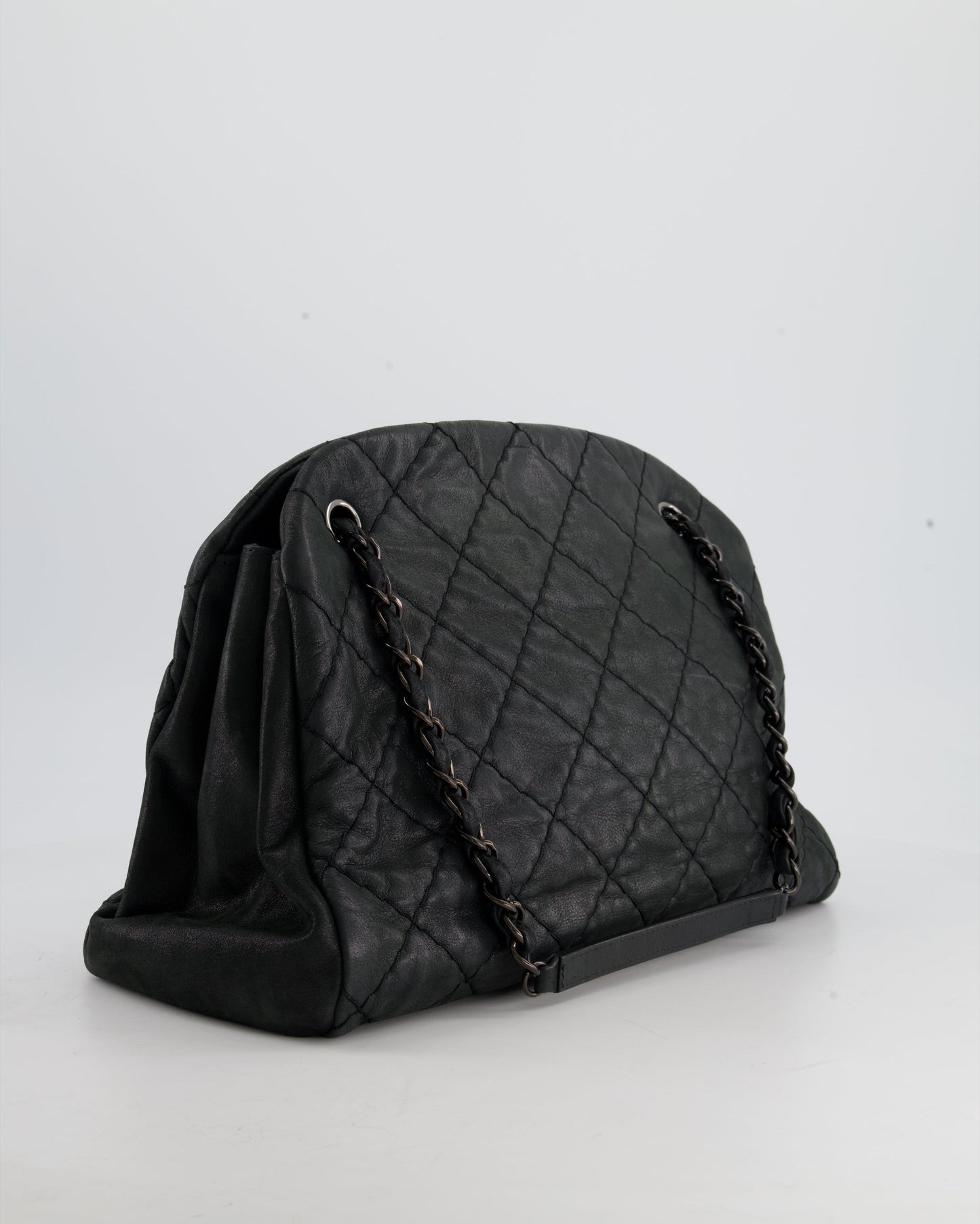 Chanel Charcoal Shimmer Quilted Lambskin CC Shoulder Bag with So Black Hardware