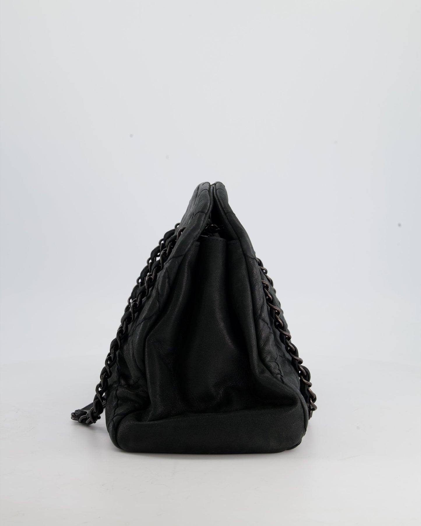 Chanel Charcoal Shimmer Quilted Lambskin CC Shoulder Bag with So Black Hardware