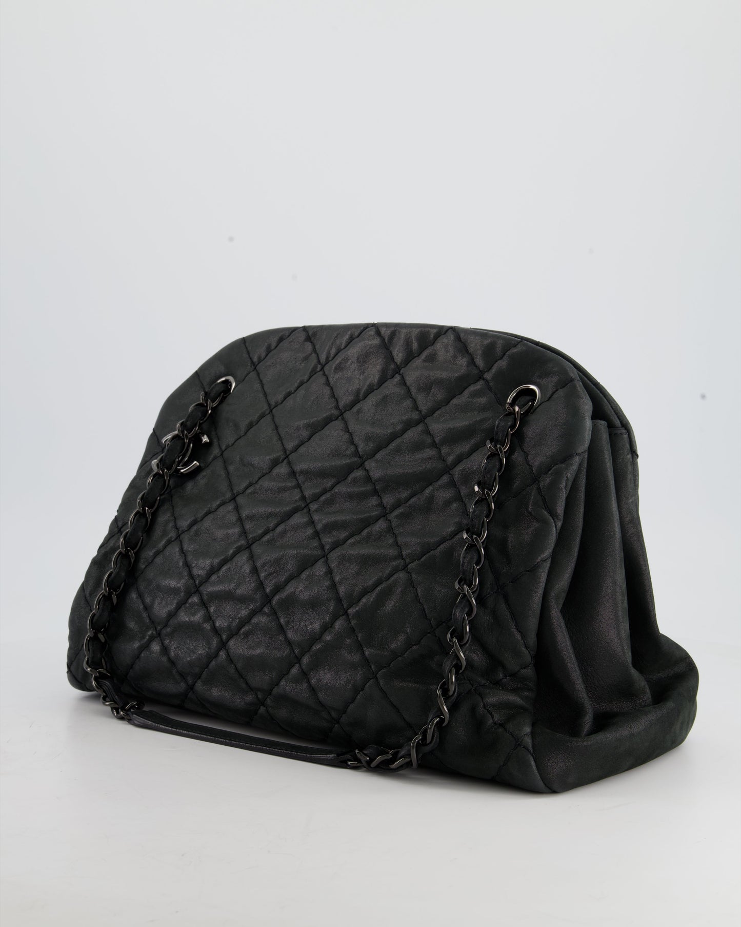 Chanel Charcoal Shimmer Quilted Lambskin CC Shoulder Bag with So Black Hardware