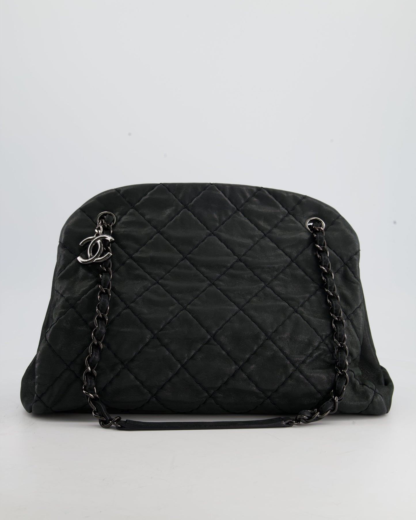 Chanel Charcoal Shimmer Quilted Lambskin CC Shoulder Bag with So Black Hardware