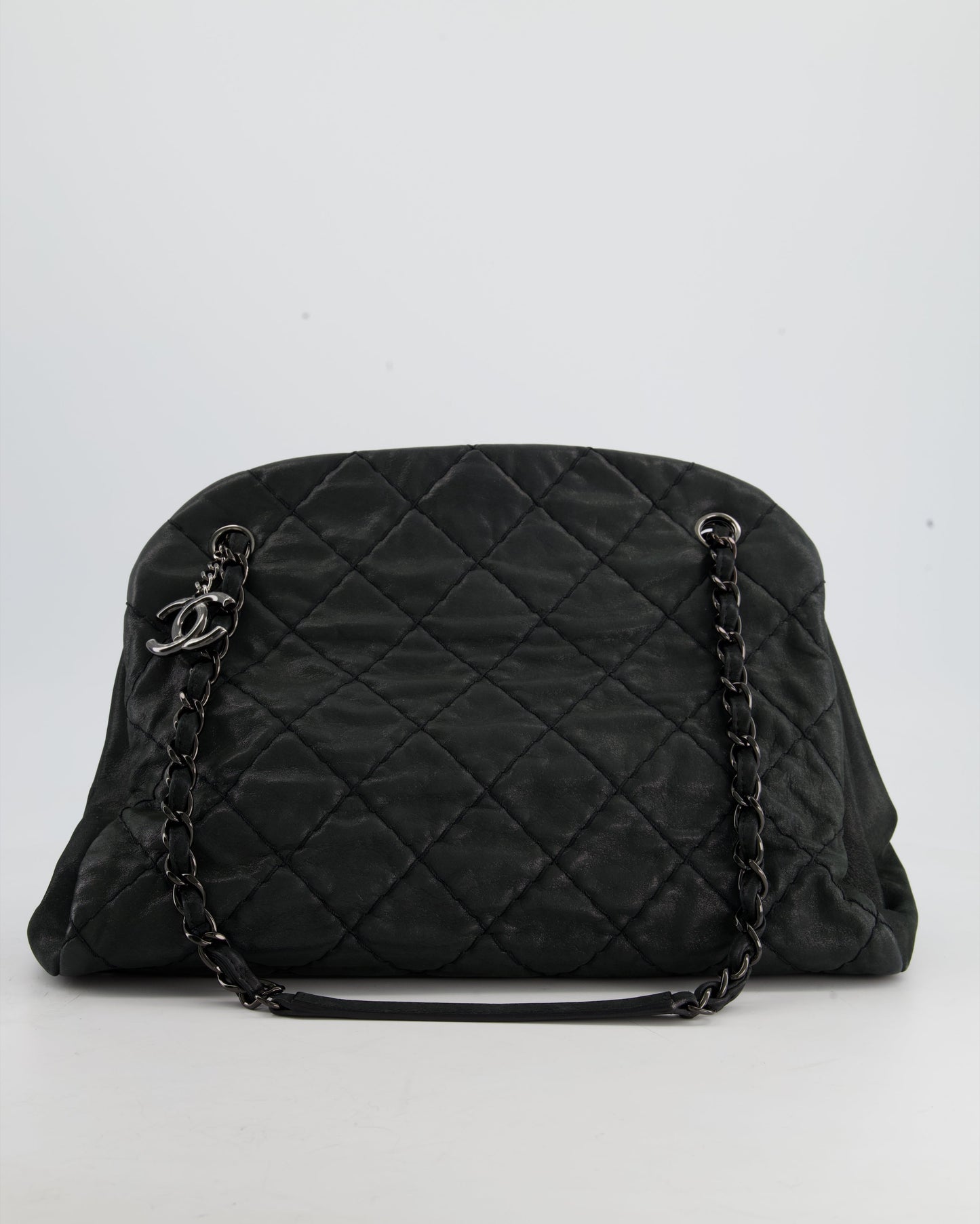 Chanel Charcoal Shimmer Quilted Lambskin CC Shoulder Bag with So Black Hardware