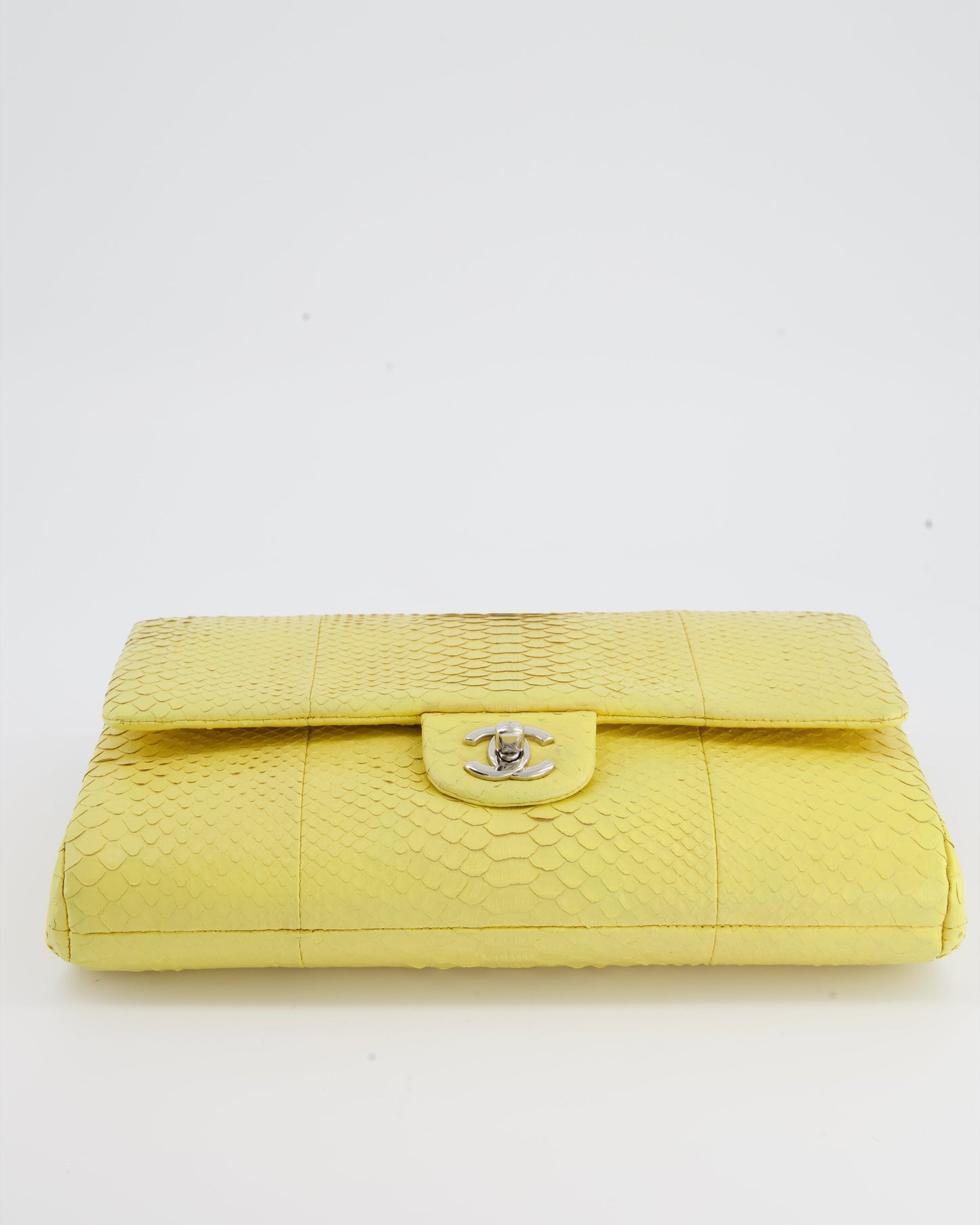 Chanel Light Yellow Timeless Clutch on Chain in Python with Silver Hardware