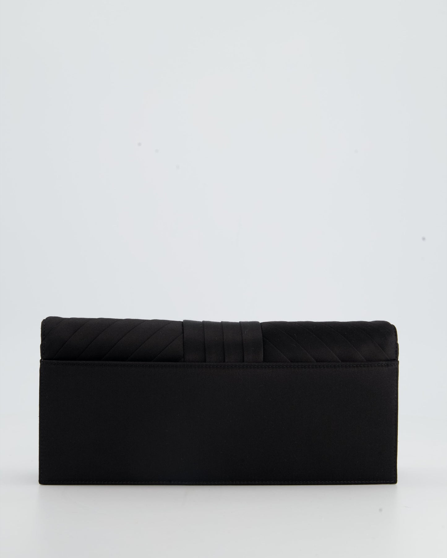 Chanel Black Satin Long-Line Clutch Bag with Brushed Gold Hardware and CC Detail