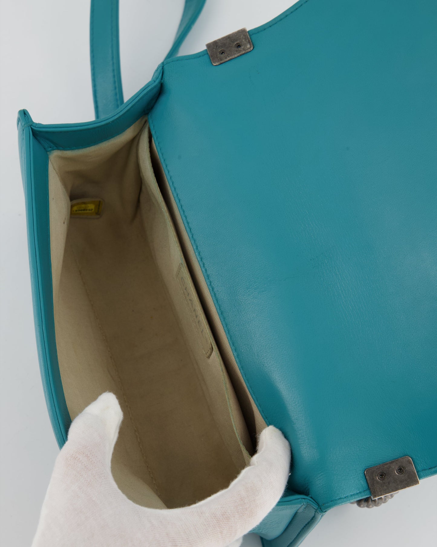 *FIR PRICE* Chanel Teal Blue Medium Boy Bag in Lambskin Leather with Ruthenium Hardware