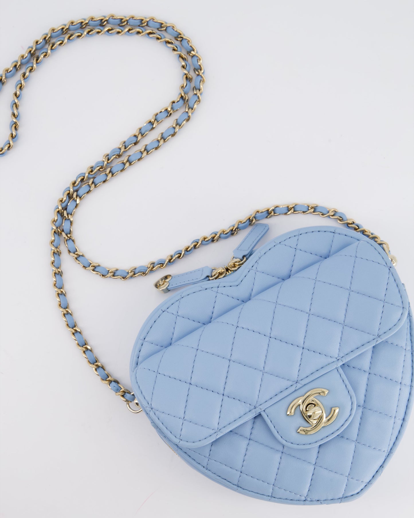 Chanel Baby Blue Heart Clutch with Chain and Champagne Gold Hardware
