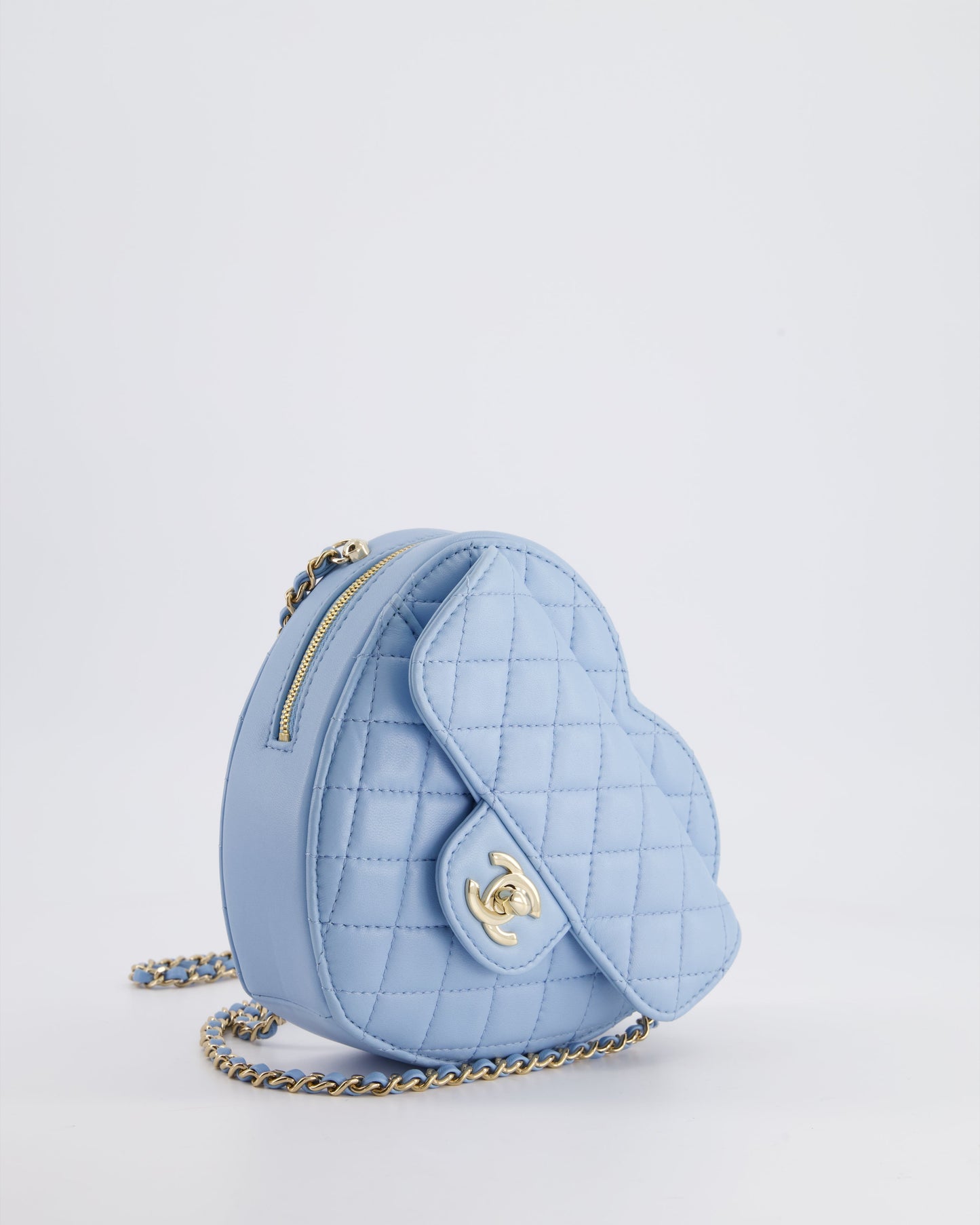 Chanel Baby Blue Heart Clutch with Chain and Champagne Gold Hardware