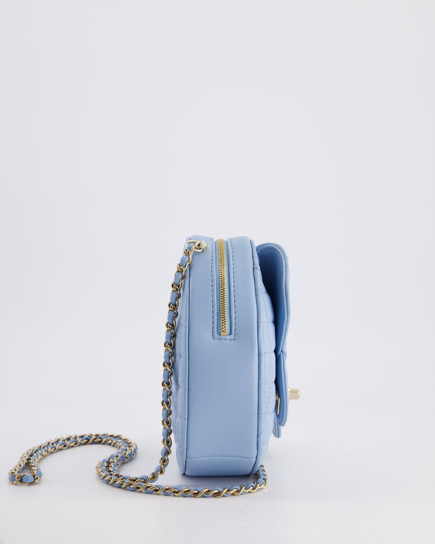 Chanel Baby Blue Heart Clutch with Chain and Champagne Gold Hardware