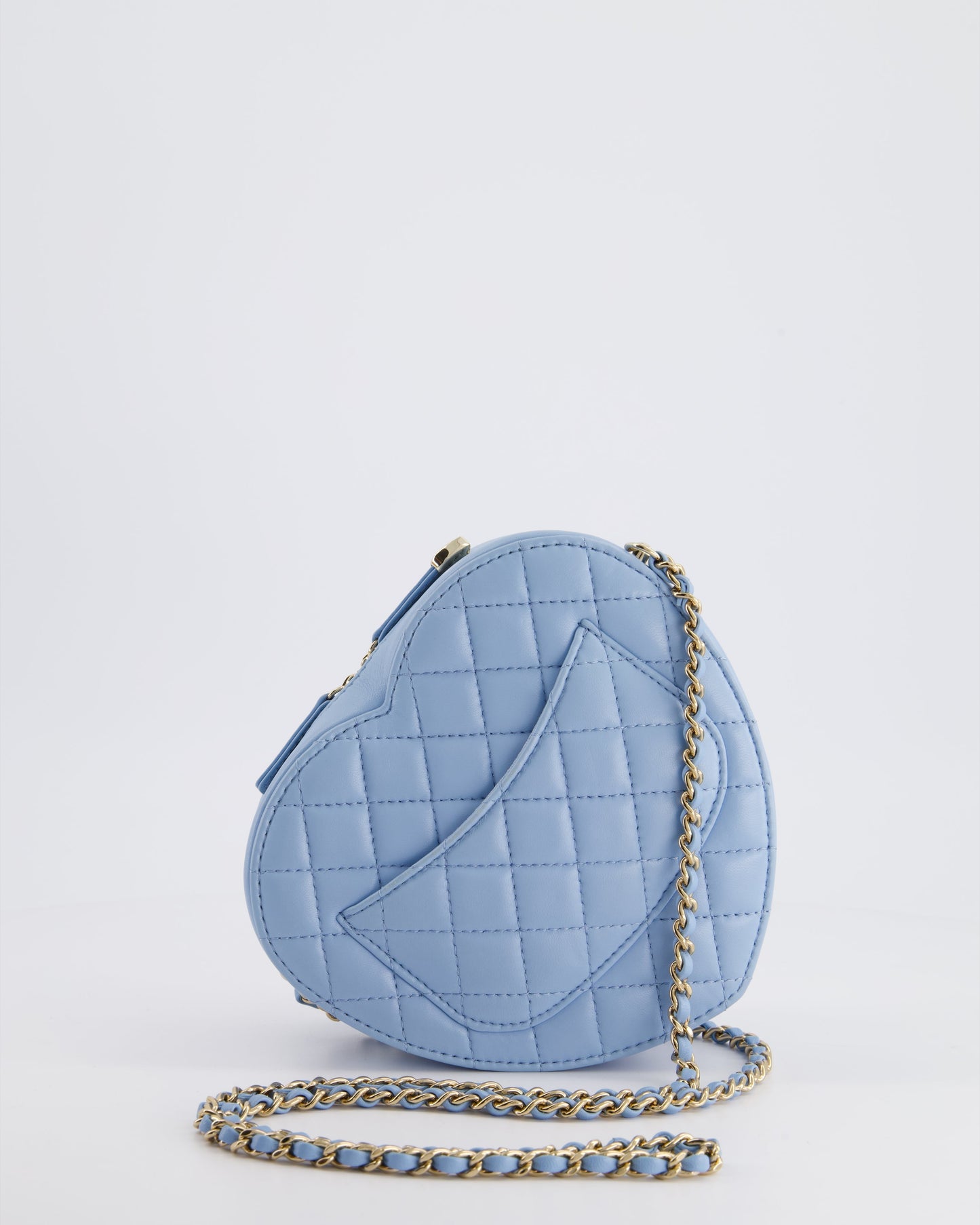 Chanel Baby Blue Heart Clutch with Chain and Champagne Gold Hardware