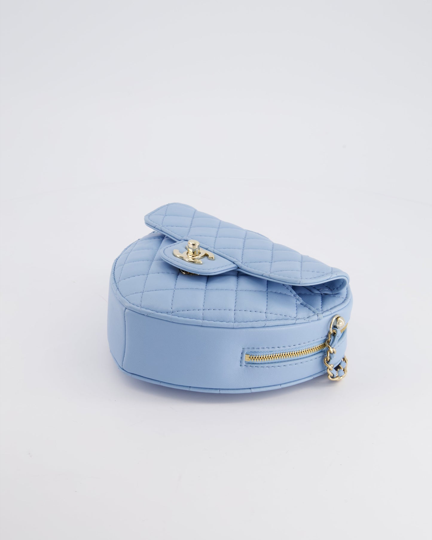 Chanel Baby Blue Heart Clutch with Chain and Champagne Gold Hardware