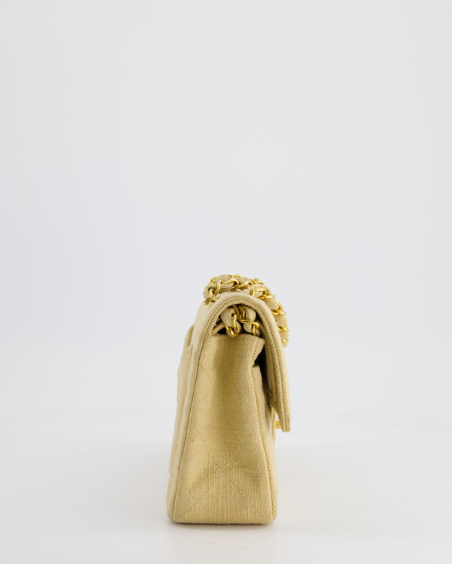 VINTAGE* Chanel Beige Small Fabric Double Flap Bag with 24K Gold Hardware