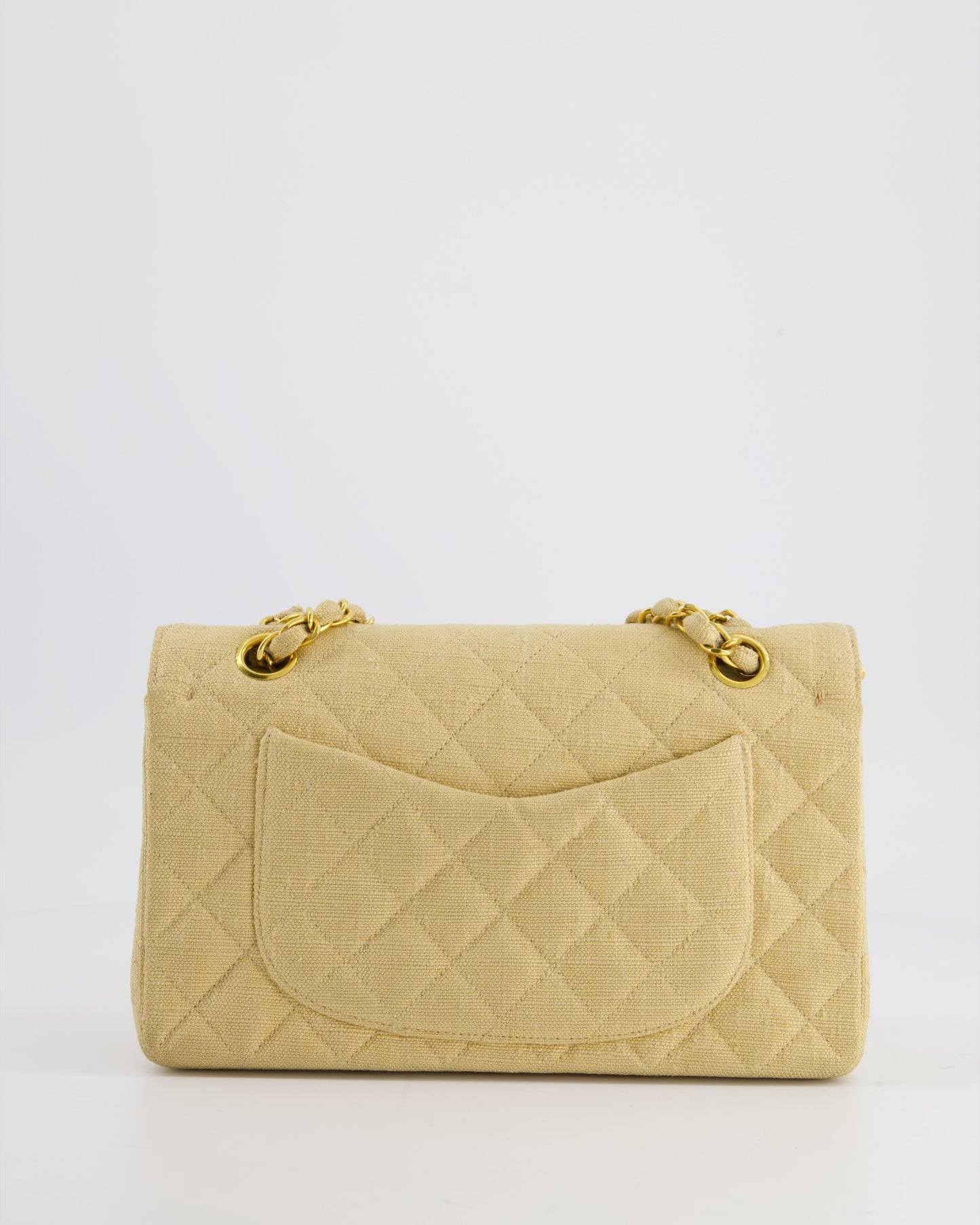 VINTAGE* Chanel Beige Small Fabric Double Flap Bag with 24K Gold Hardware