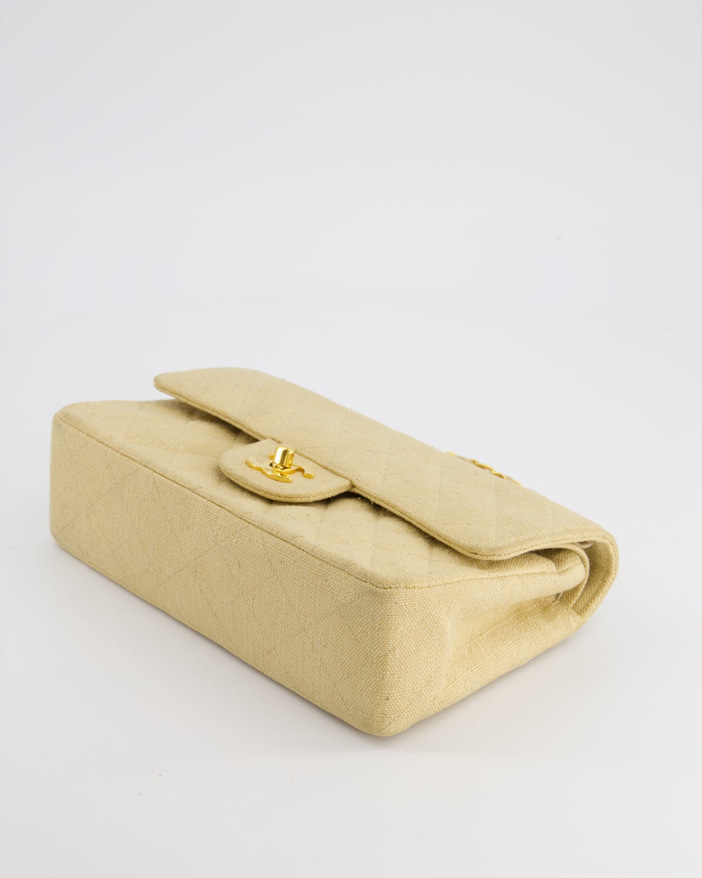 VINTAGE* Chanel Beige Small Fabric Double Flap Bag with 24K Gold Hardware