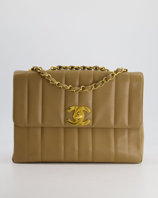 VINTAGE* Chanel Caramel Jumbo Mademoiselle Caviar Flap Bag with Vertical Stitch Detail & 24K Gold Hardware