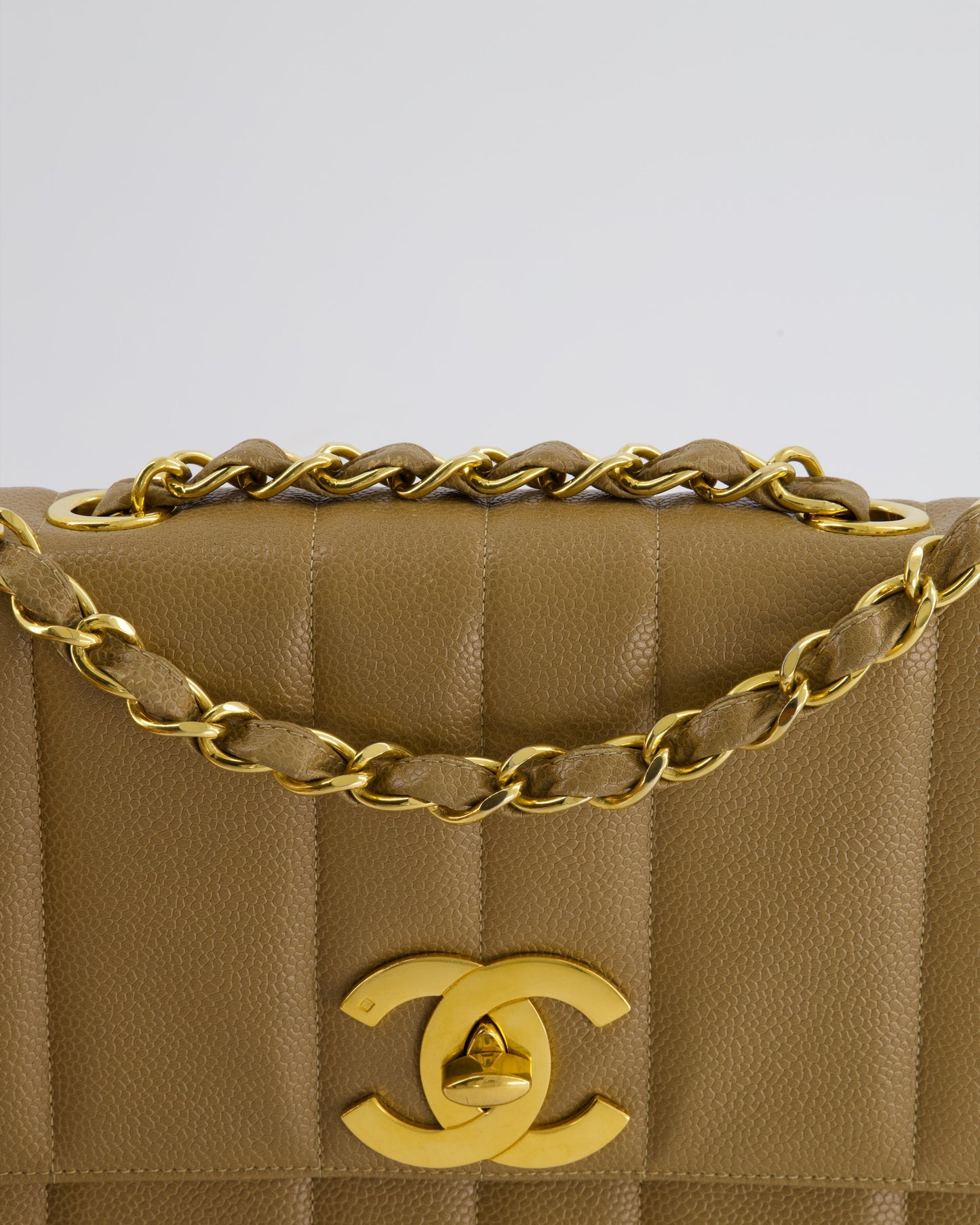 VINTAGE* Chanel Caramel Jumbo Mademoiselle Caviar Flap Bag with Vertical Stitch Detail & 24K Gold Hardware