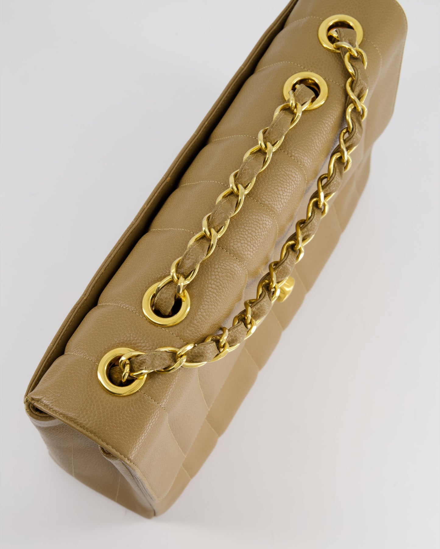 VINTAGE* Chanel Caramel Jumbo Mademoiselle Caviar Flap Bag with Vertical Stitch Detail & 24K Gold Hardware
