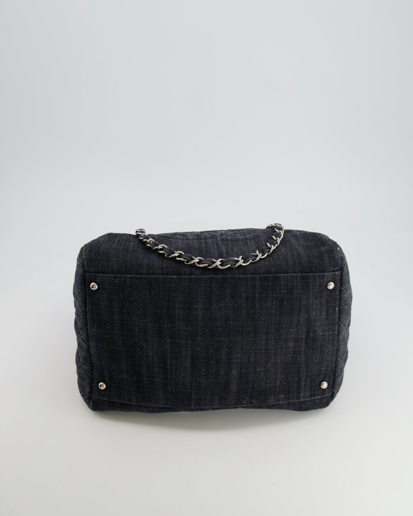Chanel Navy Denim CC Logo Shoulder Bag with Silver Hardware