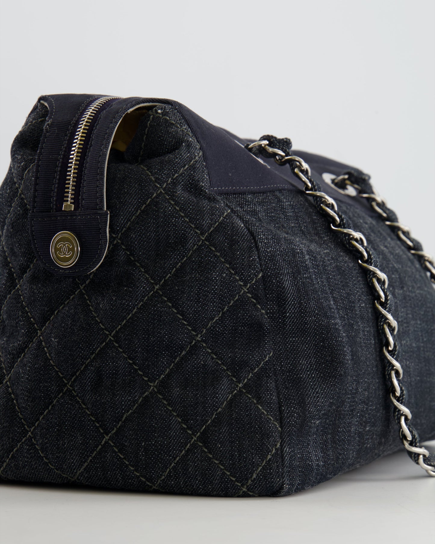 Chanel Navy Denim CC Logo Shoulder Bag with Silver Hardware