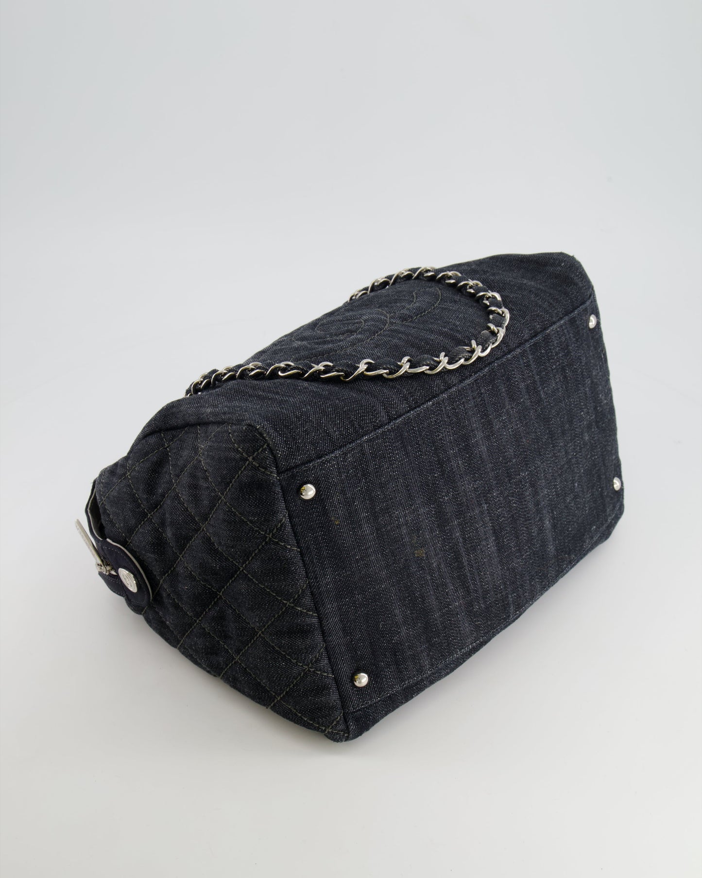 Chanel Navy Denim CC Logo Shoulder Bag with Silver Hardware