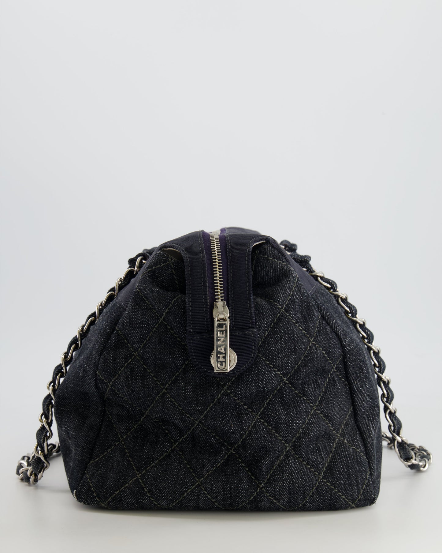Chanel Navy Denim CC Logo Shoulder Bag with Silver Hardware