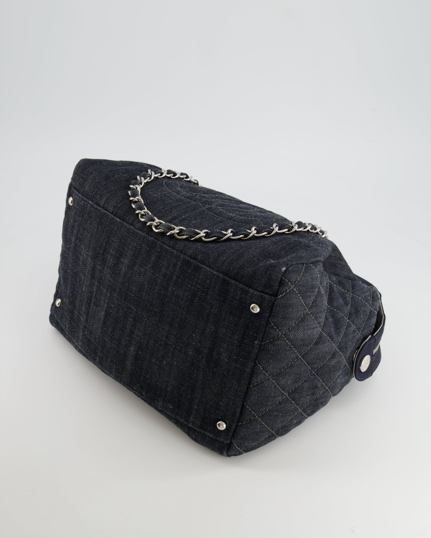 Chanel Navy Denim CC Logo Shoulder Bag with Silver Hardware