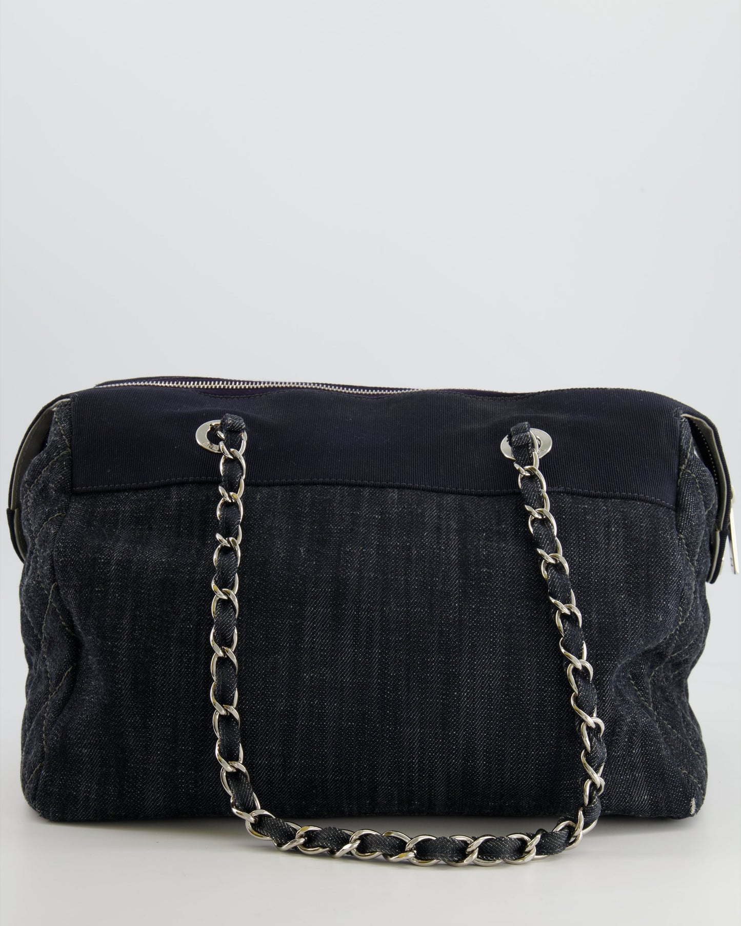 Chanel Navy Denim CC Logo Shoulder Bag with Silver Hardware