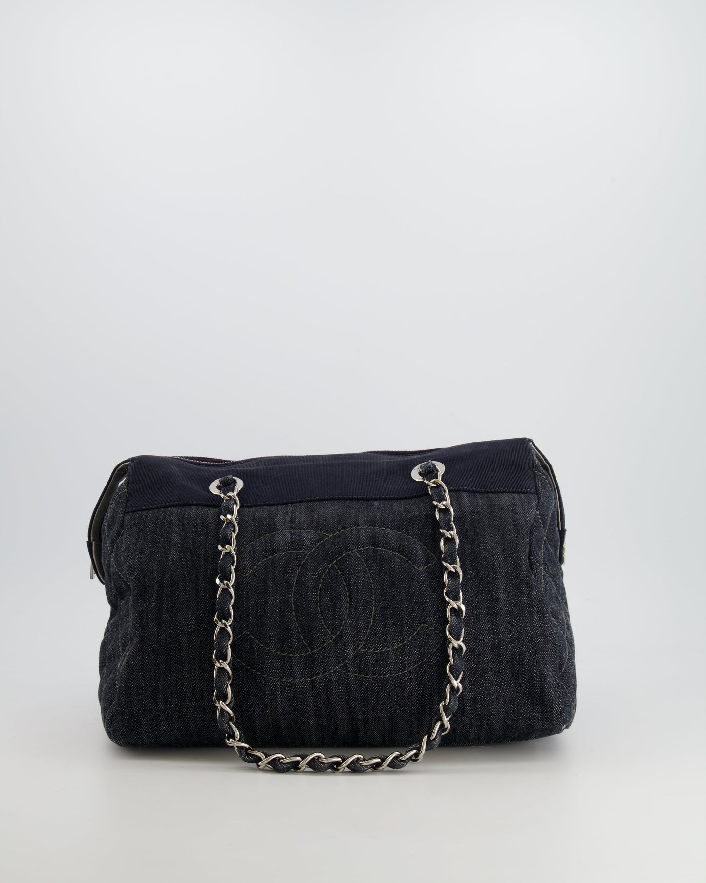 Chanel Navy Denim CC Logo Shoulder Bag with Silver Hardware