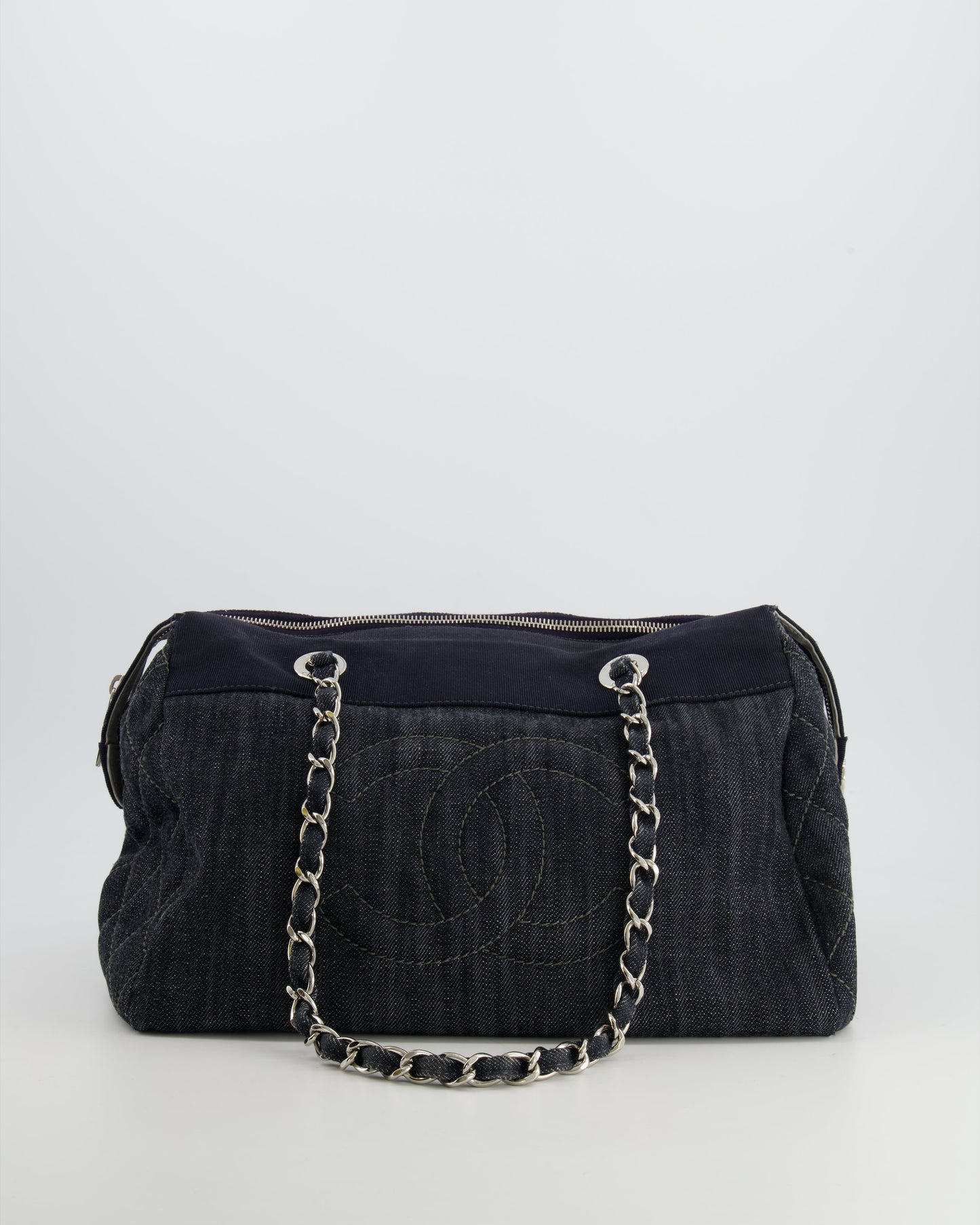 Chanel Navy Denim CC Logo Shoulder Bag with Silver Hardware