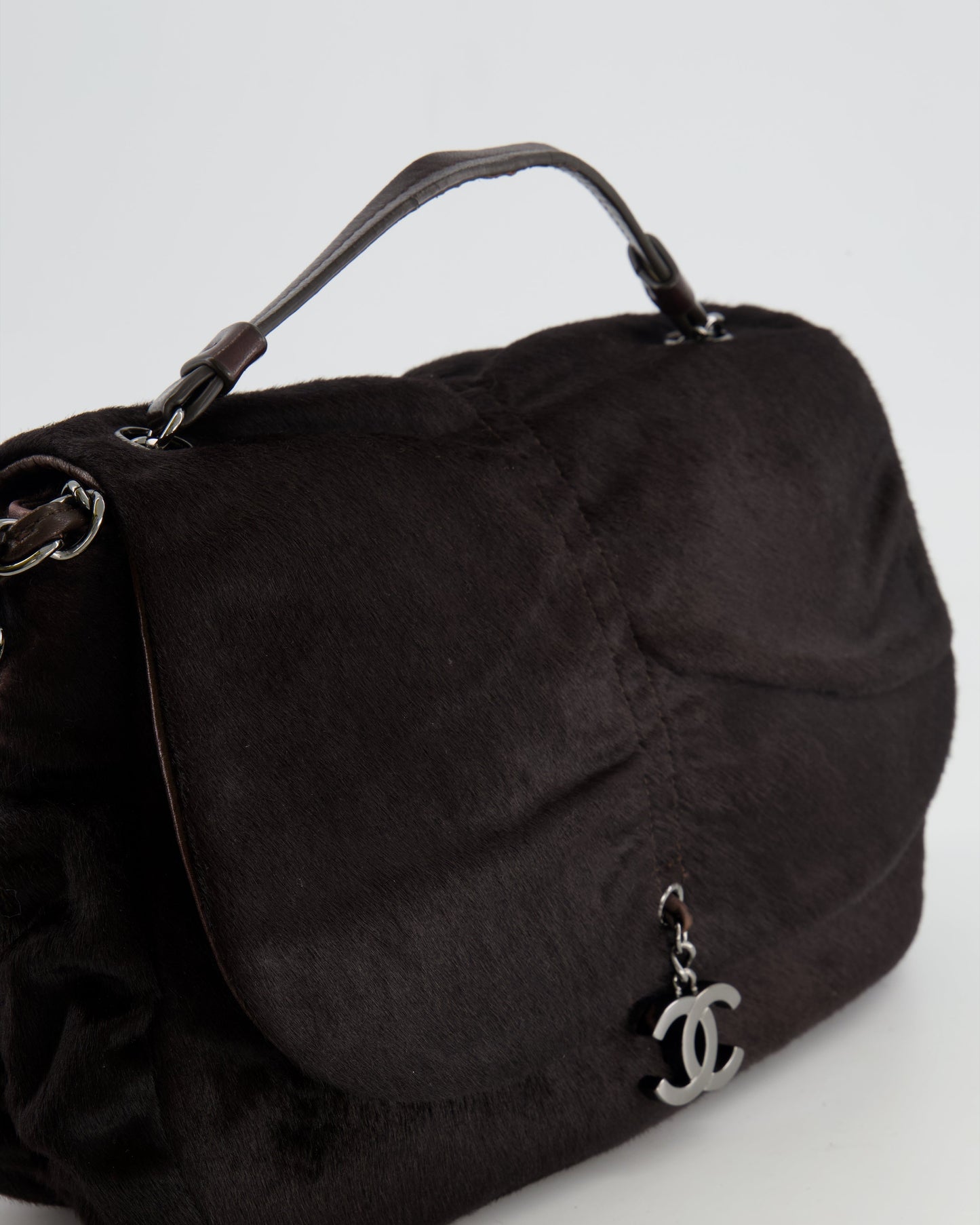 Chanel Chocolate Brown Ponyhair Single Flap Shoulder Bag with Silver Hardware