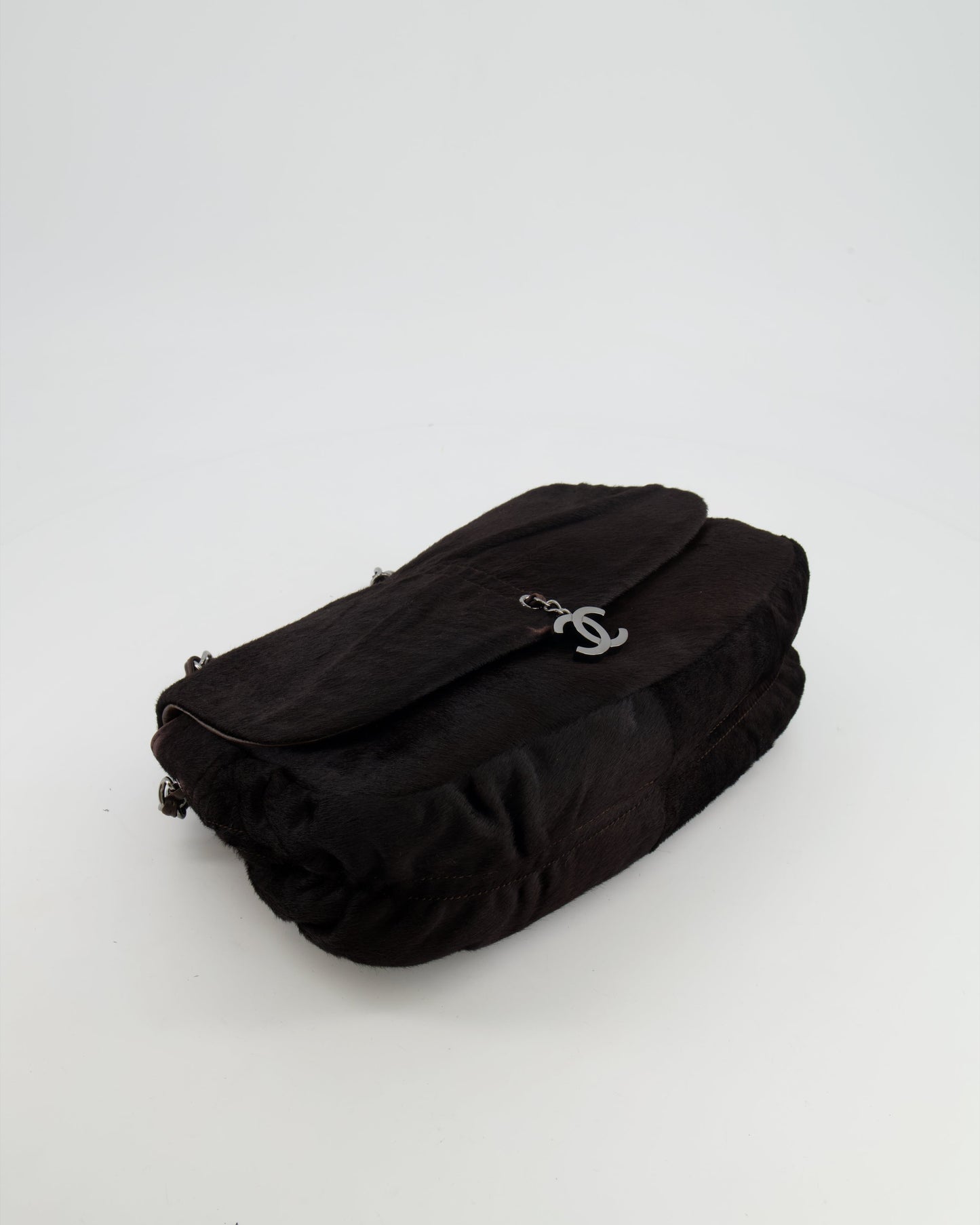 Chanel Chocolate Brown Ponyhair Single Flap Shoulder Bag with Silver Hardware