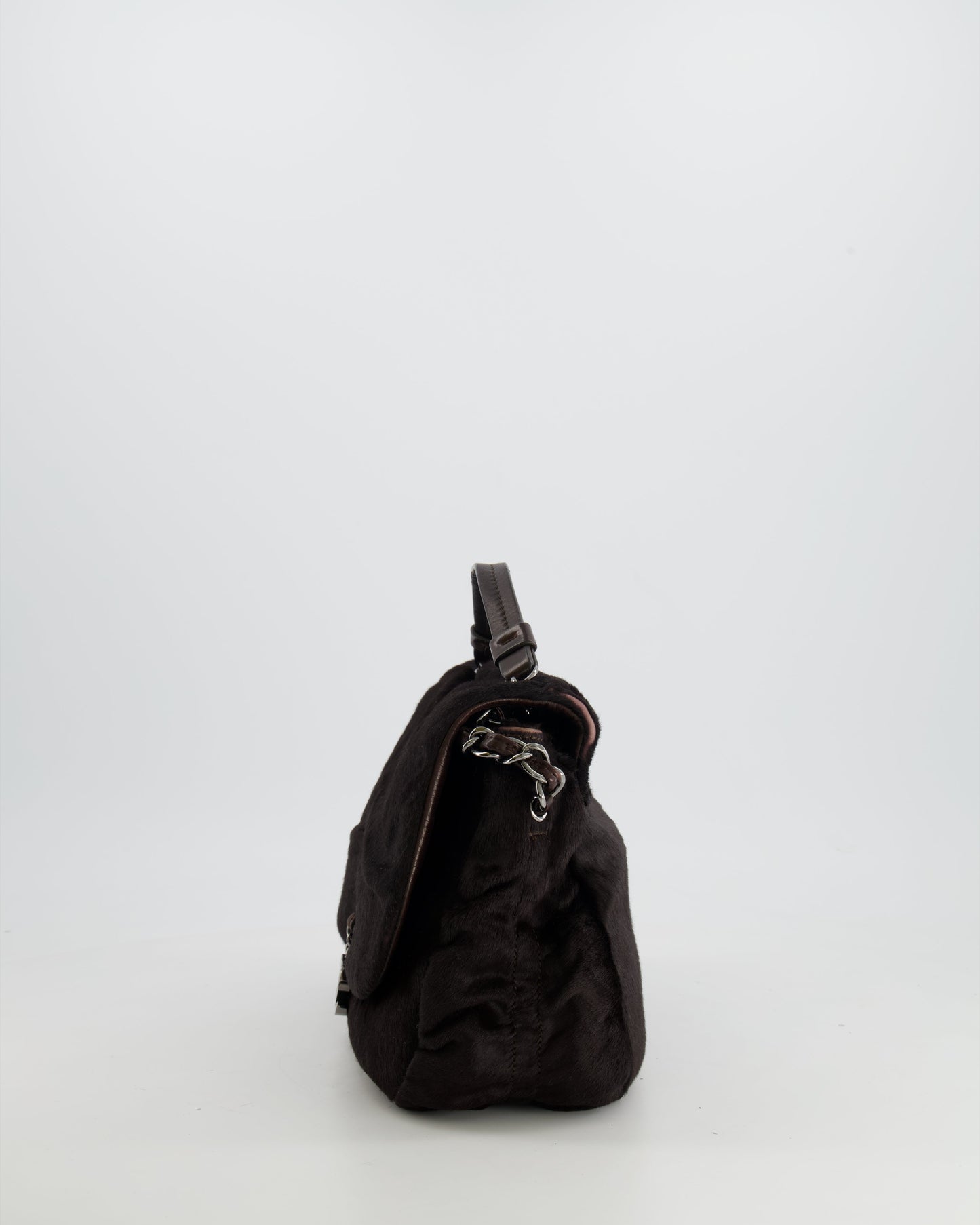 Chanel Chocolate Brown Ponyhair Single Flap Shoulder Bag with Silver Hardware