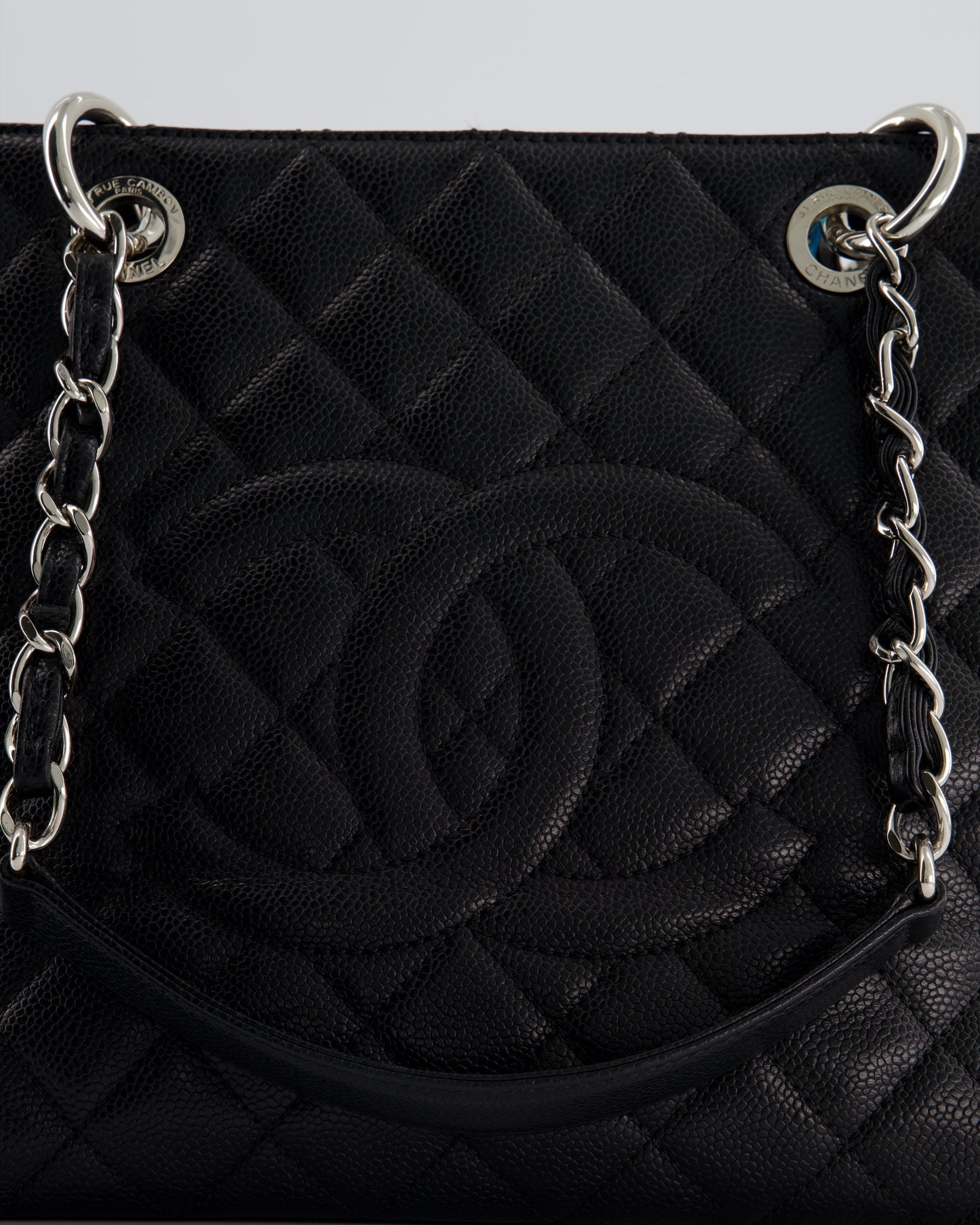 *AMAZING SHAPE* Chanel Black GST Grand Shopper Tote Bag in Caviar Leather with Silver Hardware