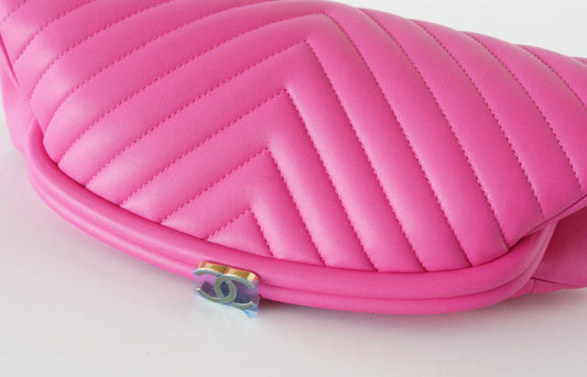 Chanel Bag Rare Pink Chevron Lambskin Clutch new