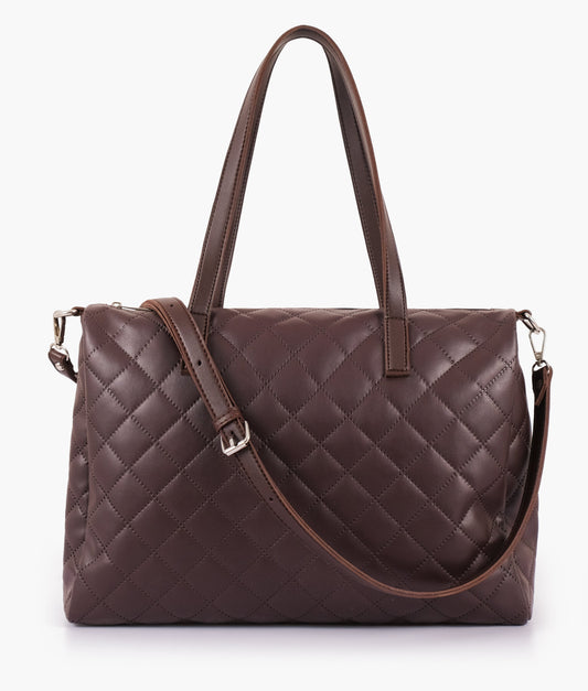 Dark brown quilted carryall Tote Bags
