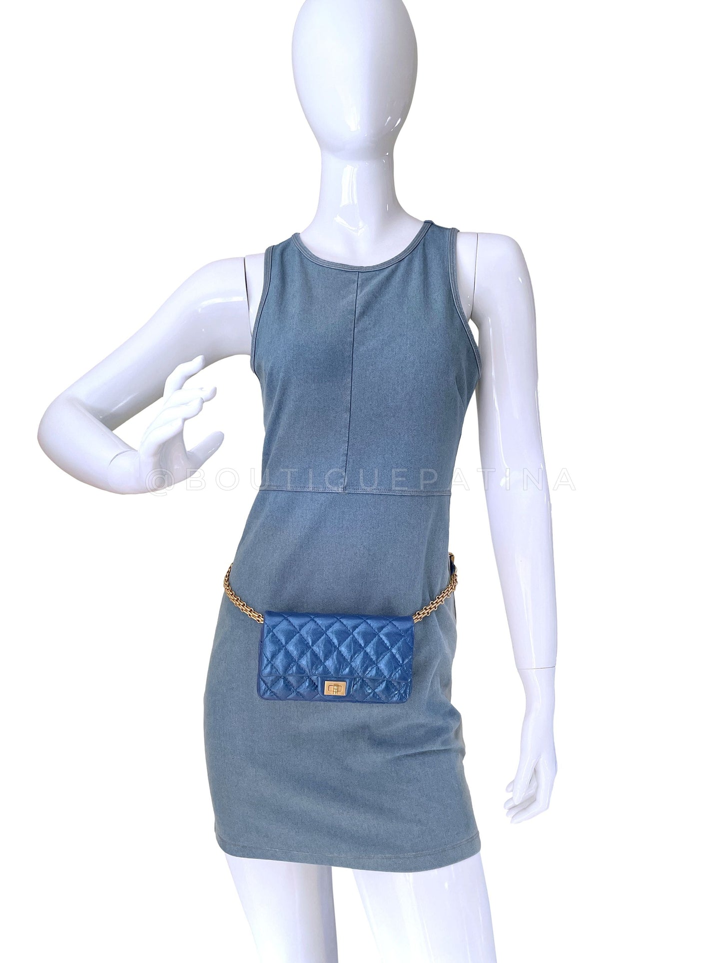 NIB 19A Chanel Reissue Waist Bag Fanny Pack Iridescent Sapphire Blue