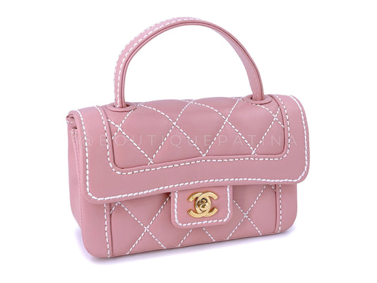 Rare 2005 Vintage Chanel Mauve Pink Wild Stitch Surpique Baby Mini Kelly Flap Bag 24k GHW