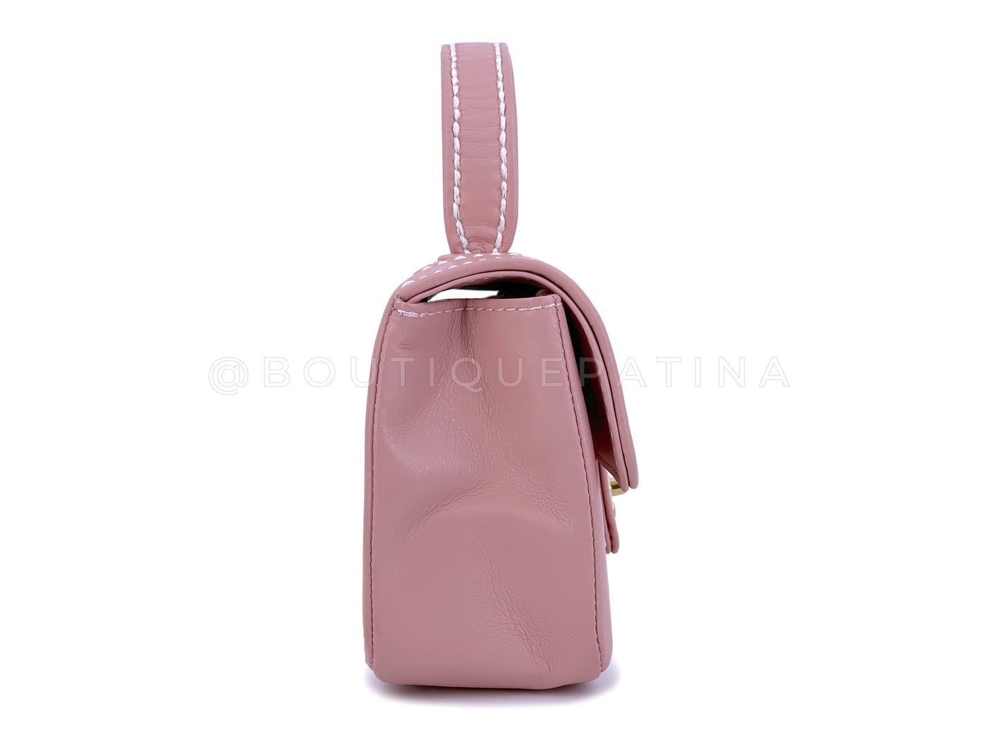 Rare 2005 Vintage Chanel Mauve Pink Wild Stitch Surpique Baby Mini Kelly Flap Bag 24k GHW