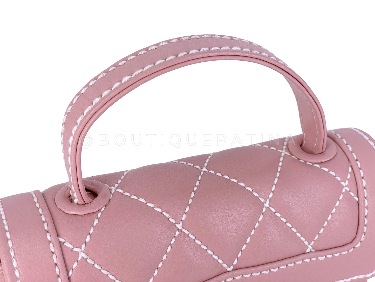 Rare 2005 Vintage Chanel Mauve Pink Wild Stitch Surpique Baby Mini Kelly Flap Bag 24k GHW