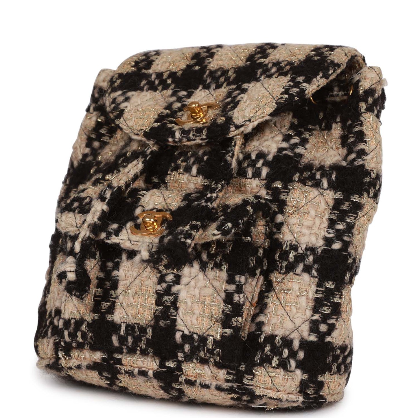 Vintage Chanel Duma  pack Beige and Black Tweed Gold Hardware