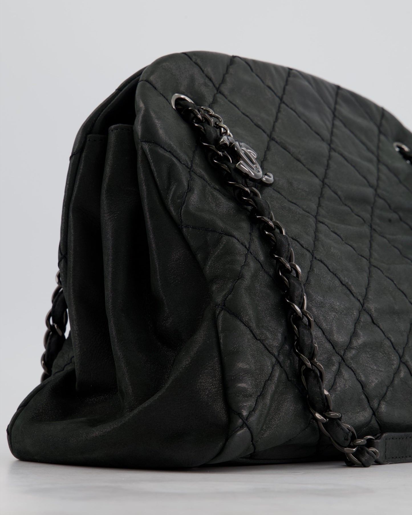 Chanel Charcoal Shimmer Quilted Lambskin CC Shoulder Bag with So Black Hardware