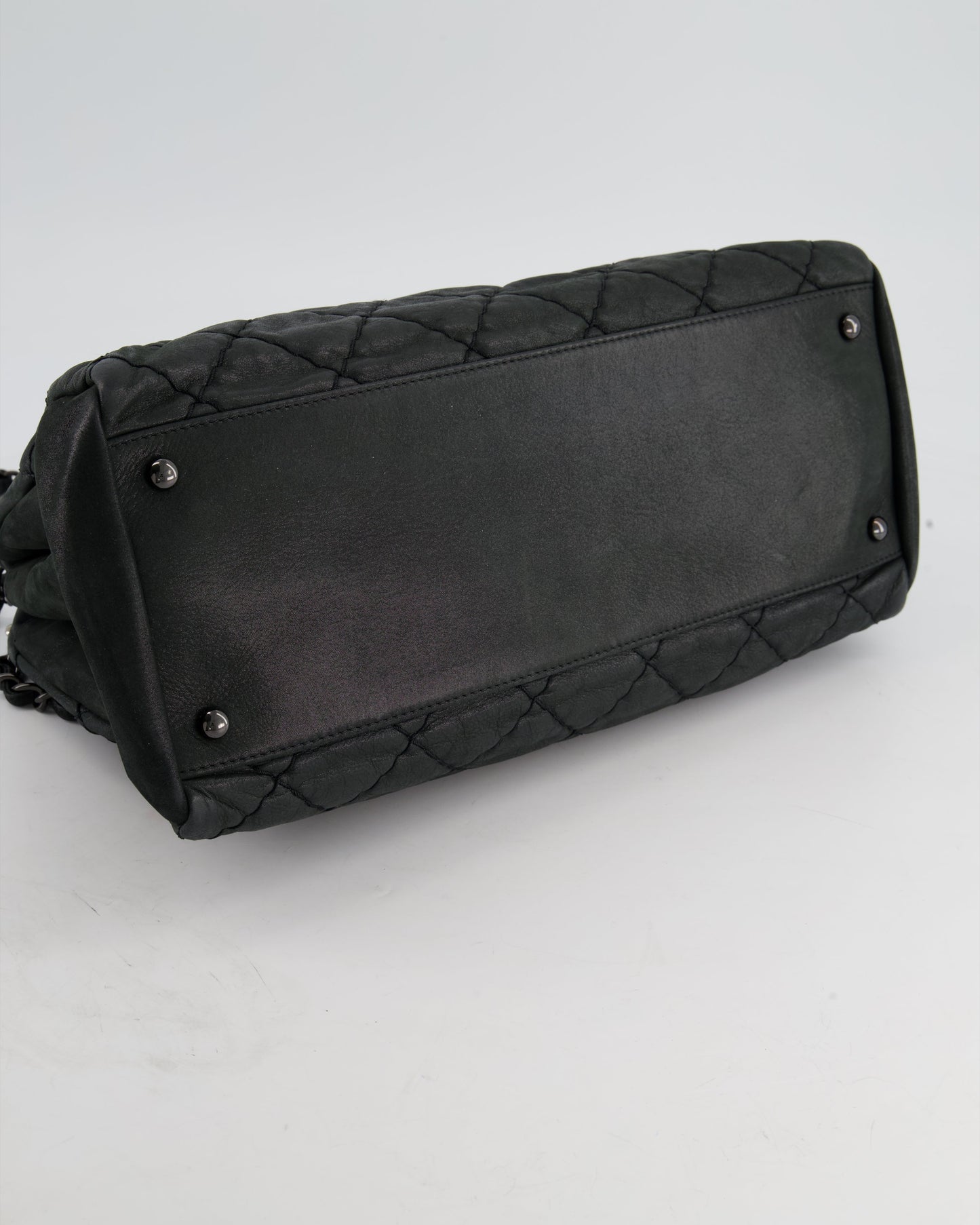 Chanel Charcoal Shimmer Quilted Lambskin CC Shoulder Bag with So Black Hardware