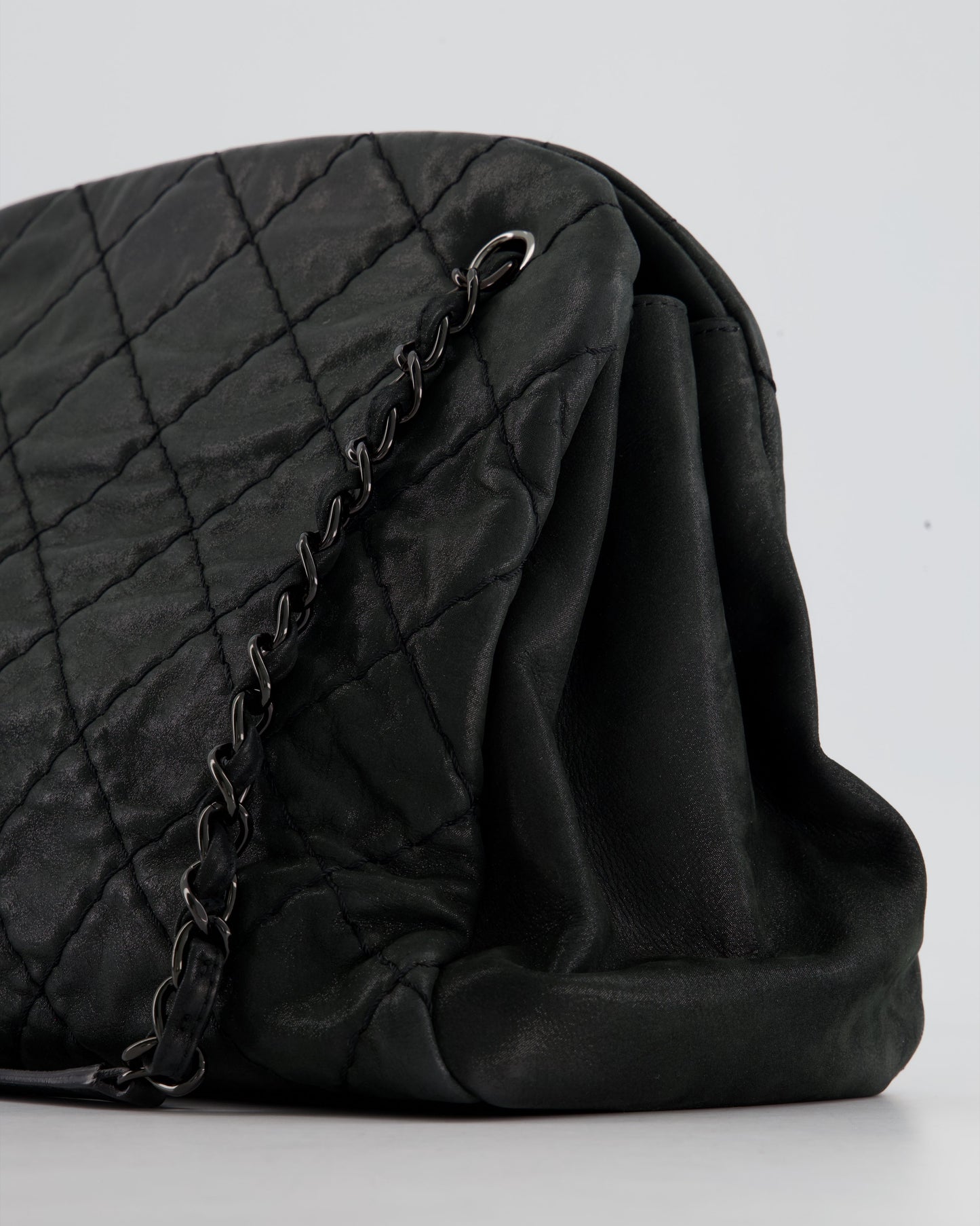 Chanel Charcoal Shimmer Quilted Lambskin CC Shoulder Bag with So Black Hardware
