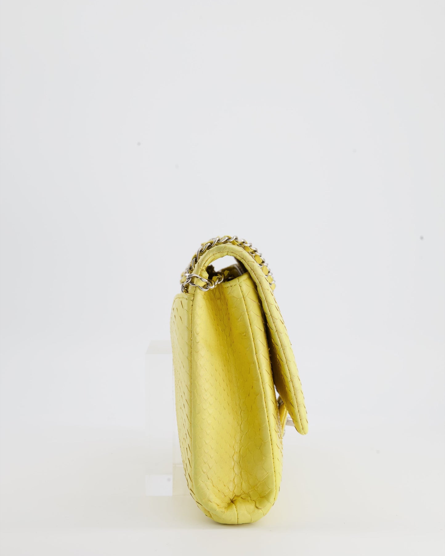 Chanel Light Yellow Timeless Clutch on Chain in Python with Silver Hardware
