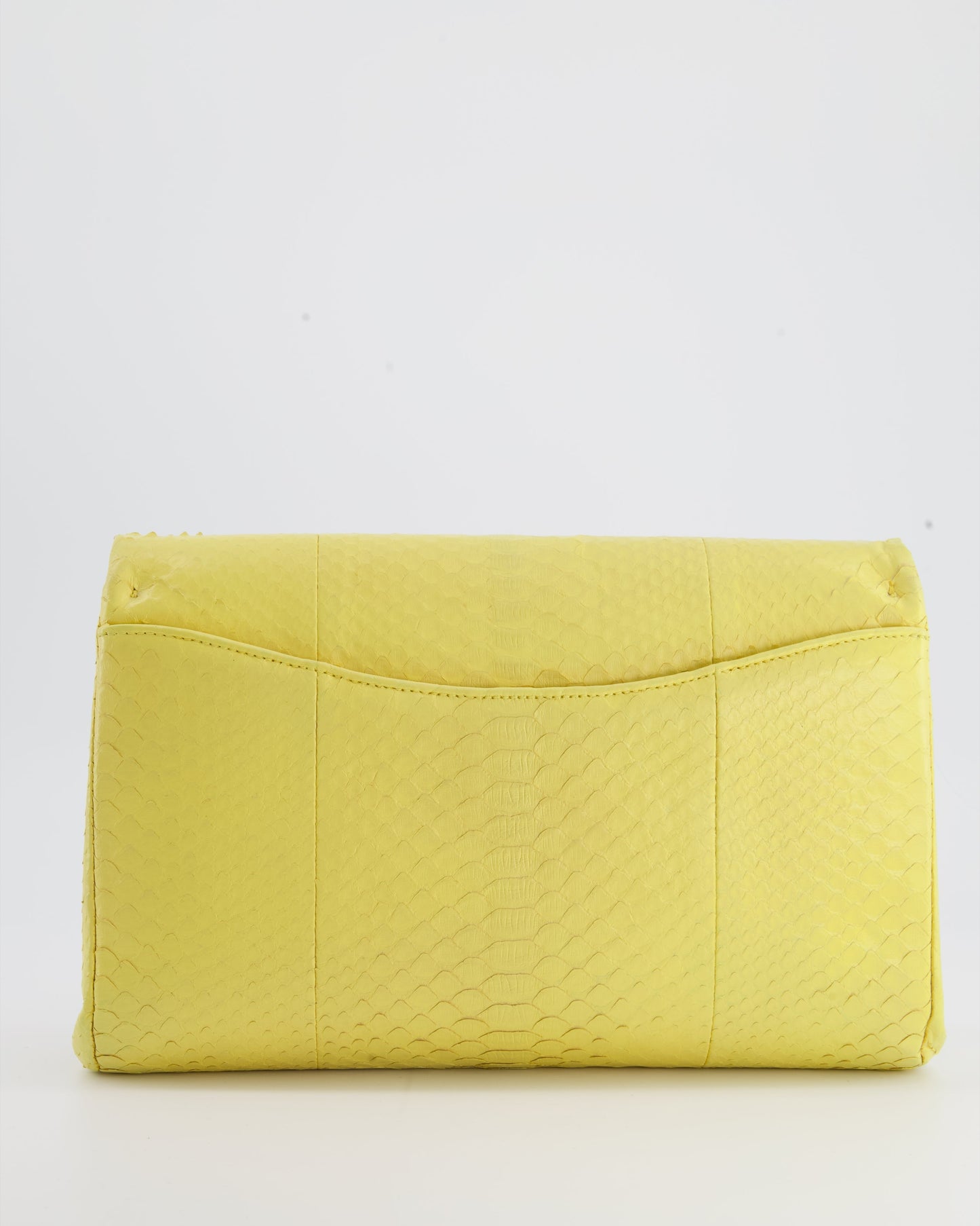 Chanel Light Yellow Timeless Clutch on Chain in Python with Silver Hardware
