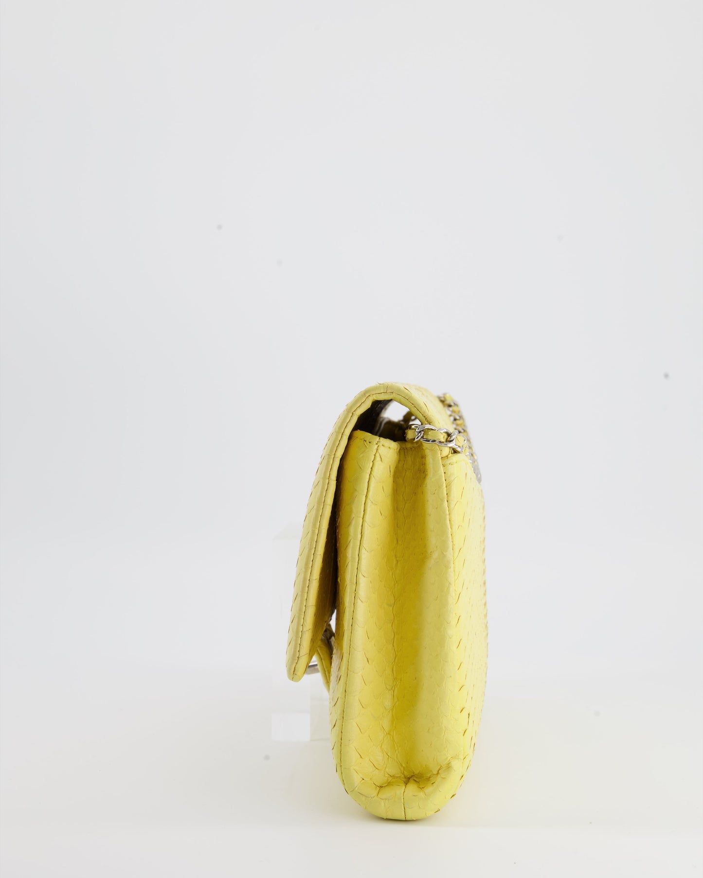 Chanel Light Yellow Timeless Clutch on Chain in Python with Silver Hardware