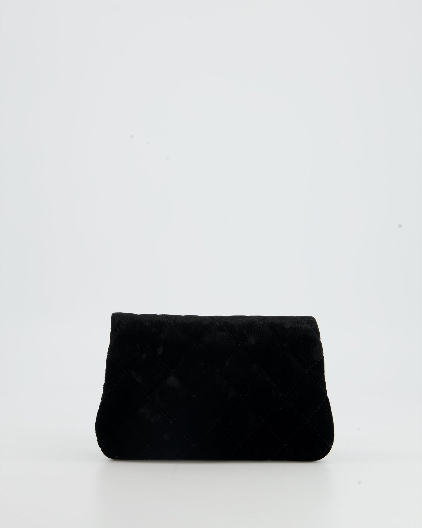 Chanel Black Velvet Diamond Clutch Bag with Camellia Detailing