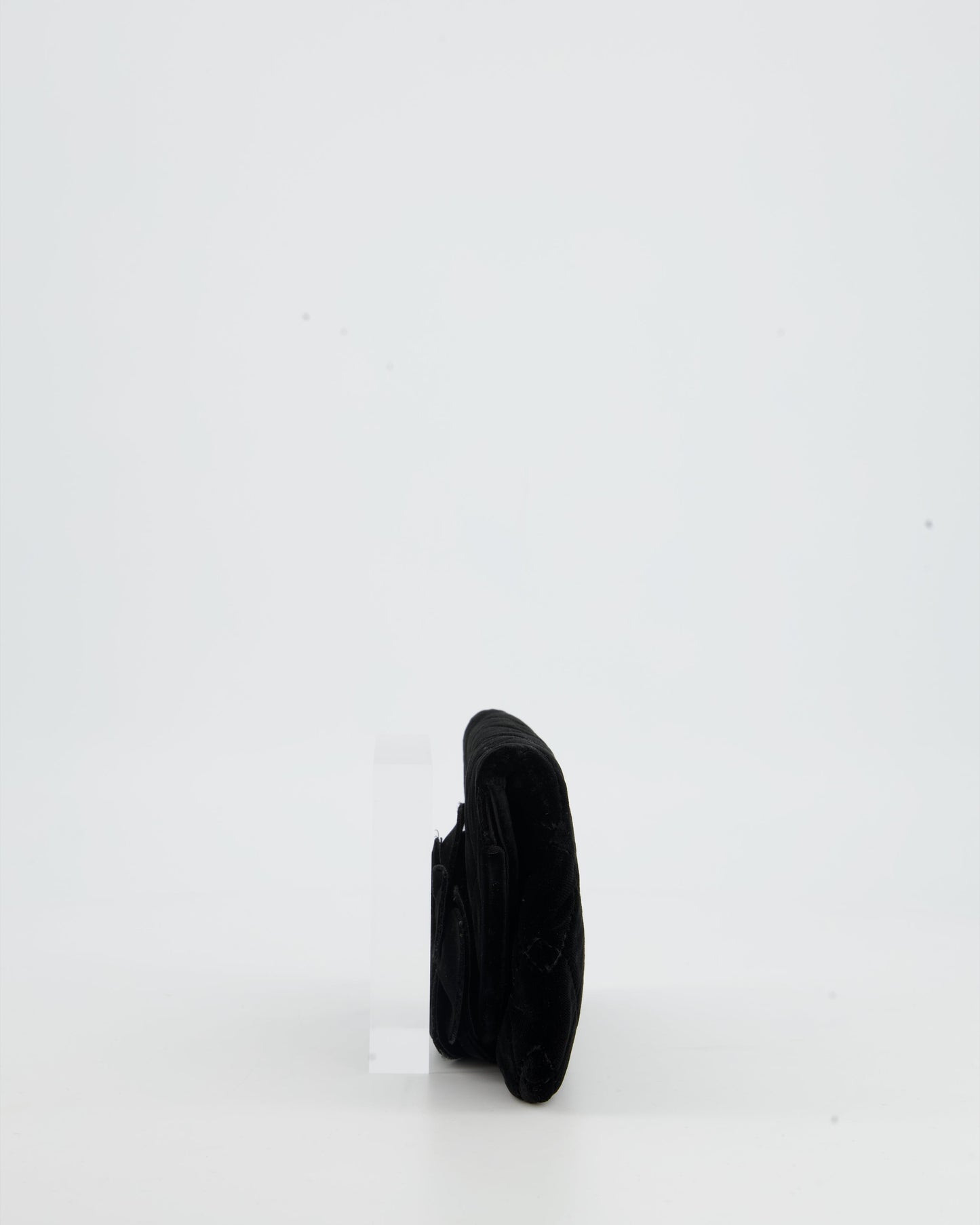 Chanel Black Velvet Diamond Clutch Bag with Camellia Detailing