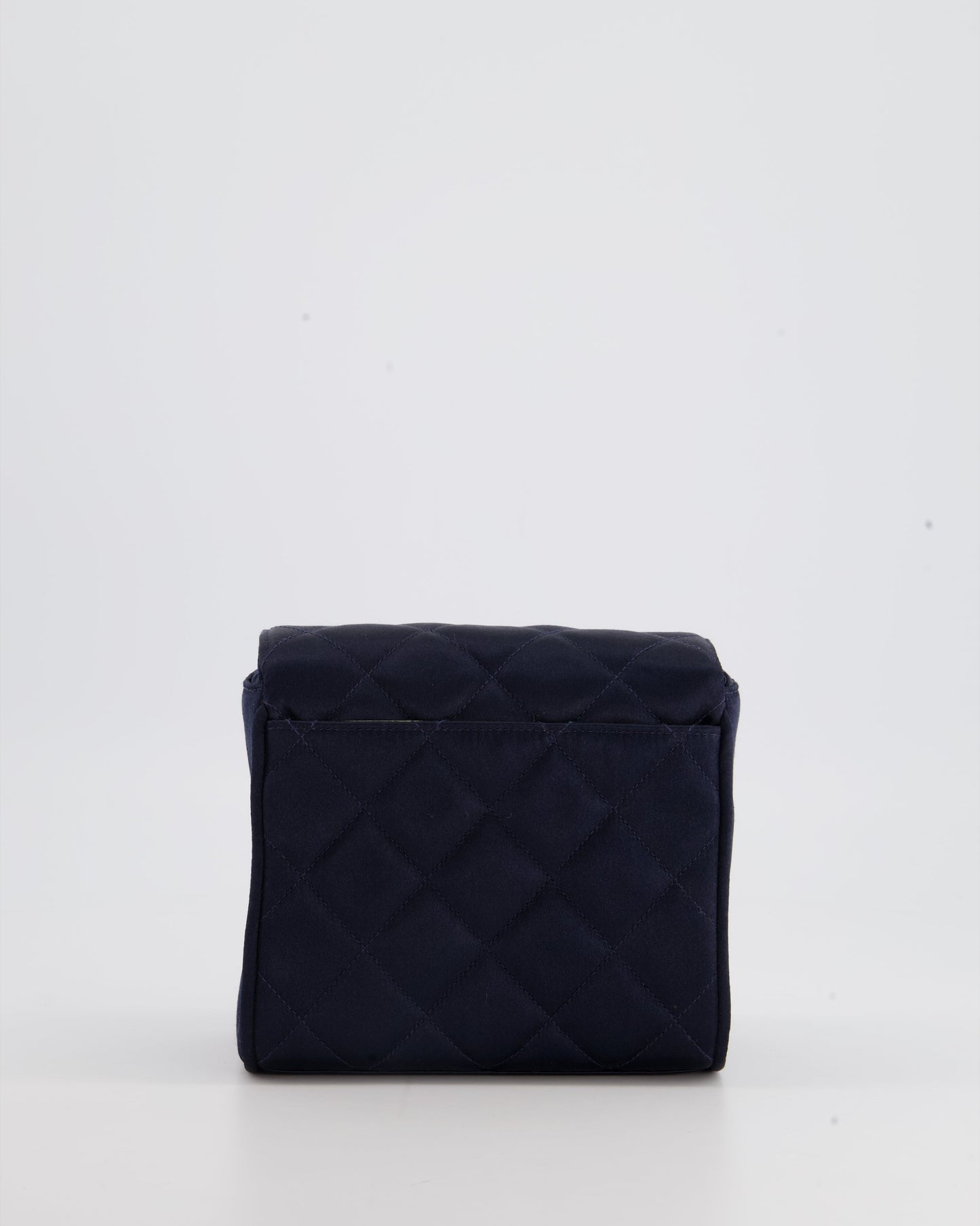 Chanel Navy Vintage Silk Diamond Quilted Shoulder Bag with CC Logo