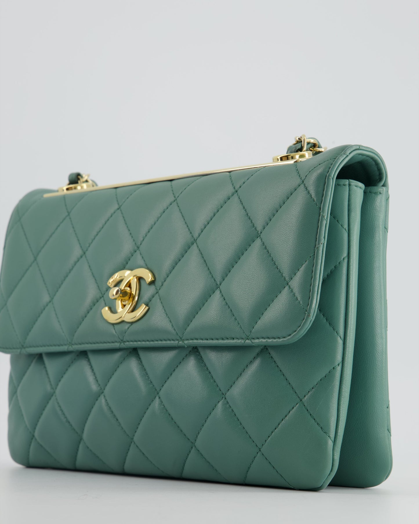 Chanel Teal Trendy CC Shoulder Bag in Lambskin Leather with Gold Hardware
