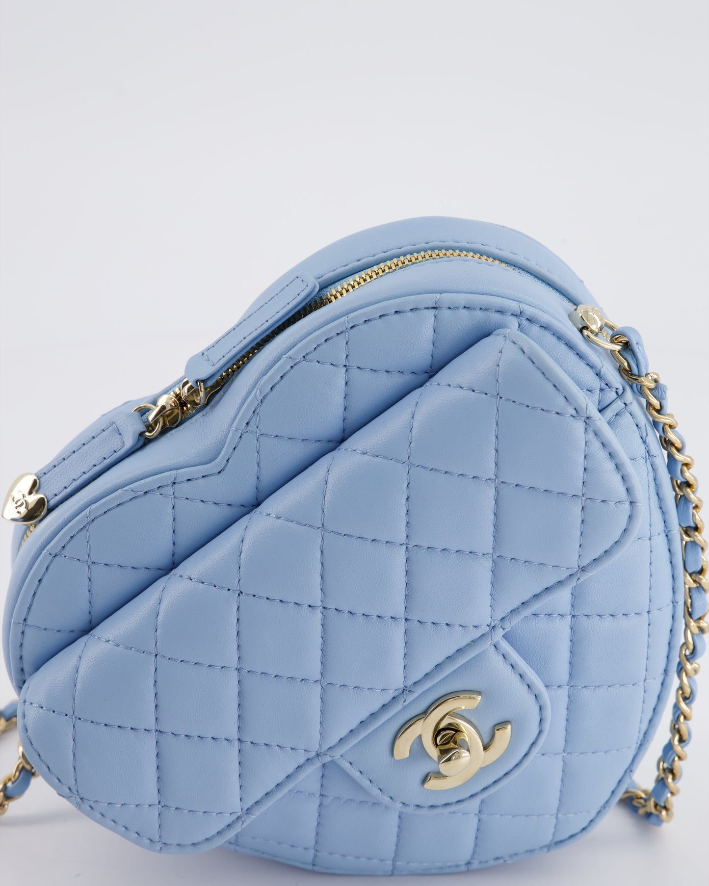 Chanel Baby Blue Heart Clutch with Chain and Champagne Gold Hardware